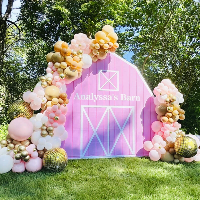 

Barn House Arch Stand Printed Backdrop Customisable Fabric Cover for Farm Party, Baby Shower, Birthday Decoration