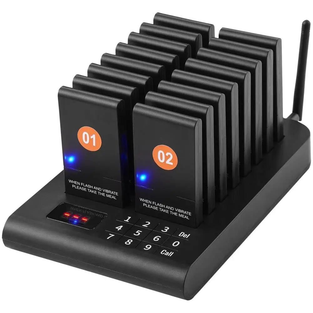 

Wireless Range 500m Restaurant Guest Pager System with Vibration Flashing Light for Truck Church Nursery Hospital