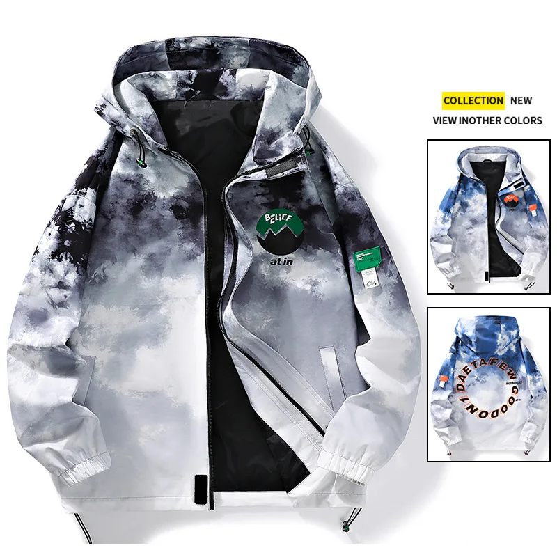 

Spring and Autumn New Jacket Men's Fashion Trend New Gradient Printing Hong Kong Fashion Hooded Men's Jacket