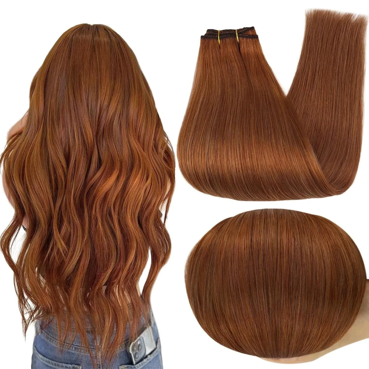 

Human Virgin Hair Super Genius Weft 22inch 100g #8 #PHCC Two-Tone Color Hair Extensions High Density Time Saving Wholesale