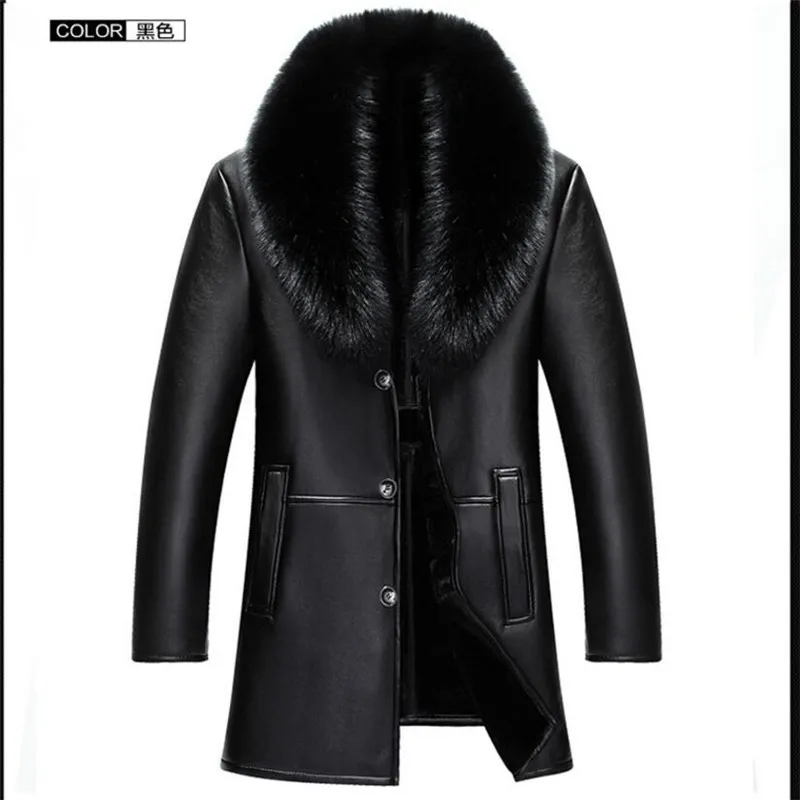 new arrival clothing hihg quality male Fur collar plus veleet fur one piece leather thick outerwear luxury men's size M- 4XL