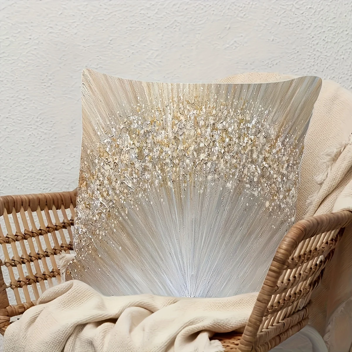 Modern Abstract Gold Glitter Pillow Case Double-Sided Artistic Decorative Cushion Cover, Machine Washable Home Car Decor, 1PC