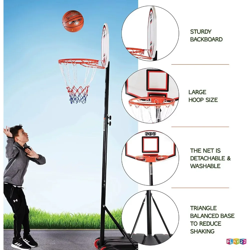 Portable Basketball Goals Adjustable Height 5-7 Feet for Kids, Teens, Youth, and Adults - Ideal Outdoor Basketball Hoop