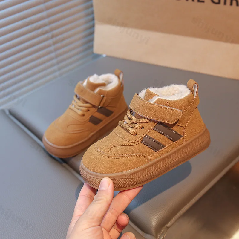 الأطفال حذاء من الجلد 2025 الشتاء الفتيات الفتيان القطن الثلوج أحذية أطفال موضة أفخم أحذية قطنية دافئة طفل مكافحة ركلة حذاء الثلوج
