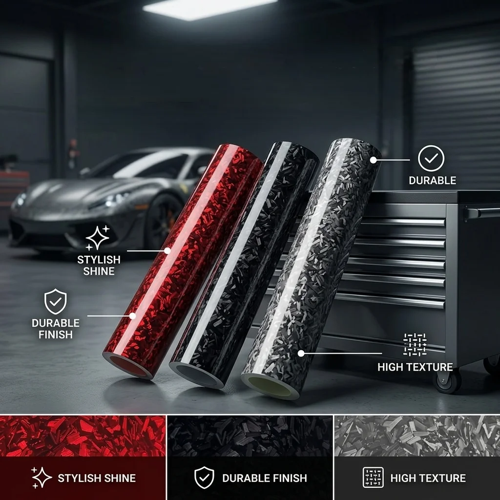 Universal Forged Carbon Fiber Vinyl Wrap Glossy Self-Adhesive Anti-UV Film for Car Interior Motorcycle Fuel Tank Decor Sticker - view 5