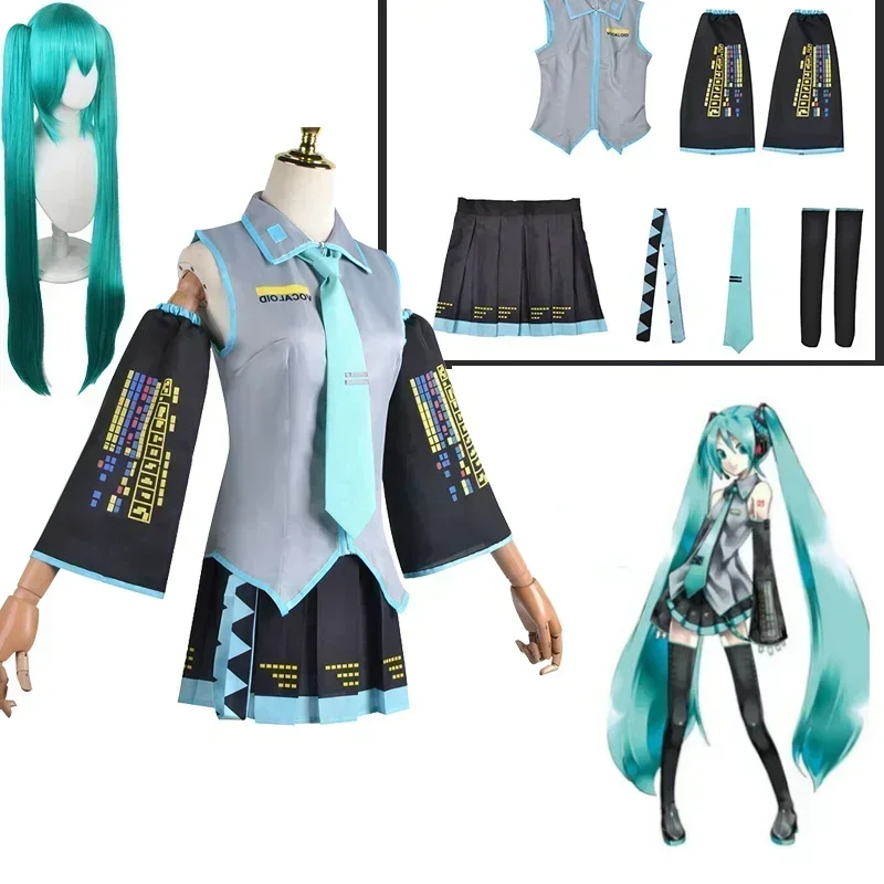 

Anime Vocaloid Hatsune Miku Cosplay Costume Wig Headwear Uniform Dress Party Christmas Halloween Accessories