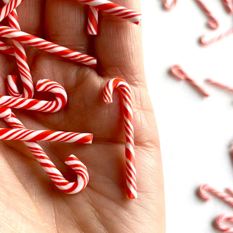 10/20 Pcs Miniature Candy Cane Christmas Tree Sweet Decorations 30mm Red White Polymer Clay Miniatures for Home Craft Ornaments