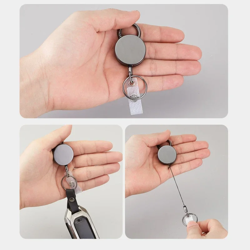 Retractable Metal Wire Keychain Pull Badge Reel ID Lanyard Name Tag Card Badge Holder Reels Recoil Chain Clips Outdoor Key Ring