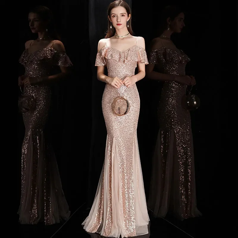 2024 Summer Women New High End Red Evening Dress Noble And High-End Banquet Temperament, Fishtail Toasting Gown, Bride Hosting