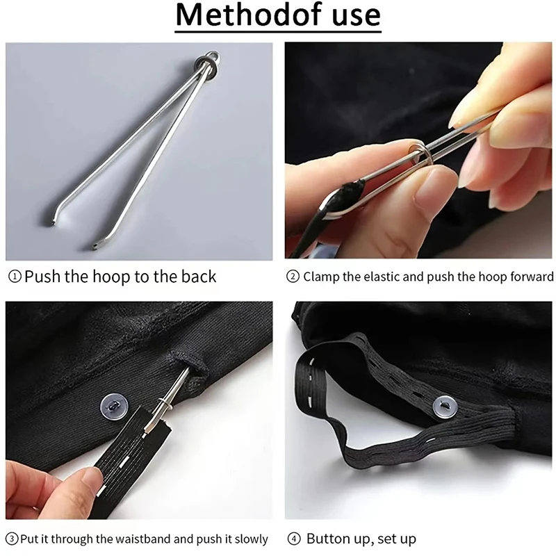 2 stücke Edelstahl Kleidungsstück Clips Nähen DIY Werkzeuge Elastische Band Band Punch Kreuz Stich Einfädler Tragen Seil Elastische Klemme – Detail 7