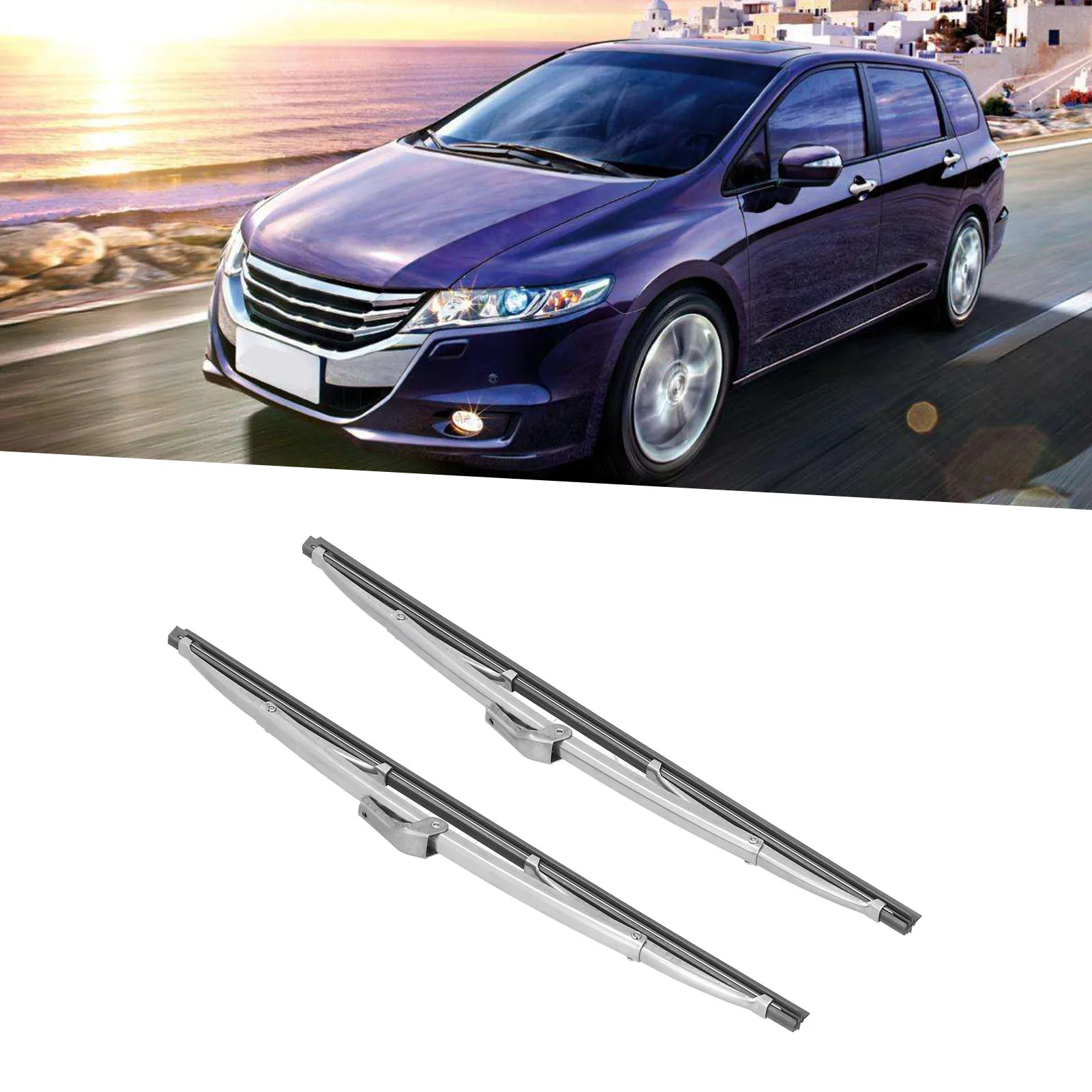 12in/30.48cm Front Windshield Wiper Blades Stainless Steel Polished Silver Universal for Car Front Wiper Blades Wiper Blade Set