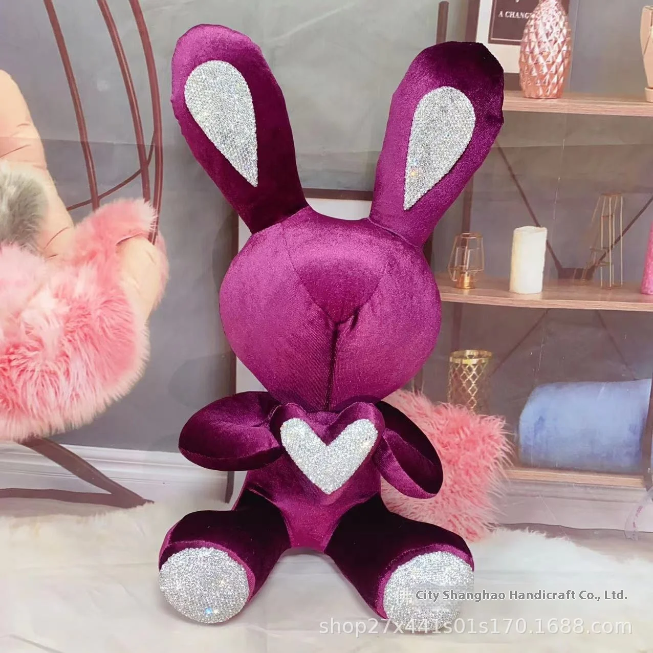 Cartoon Big Rabbit Doll with Diamond Ornaments a Generation of Love Red Hair Heart-Shaped Rabbit Doll for Gifts