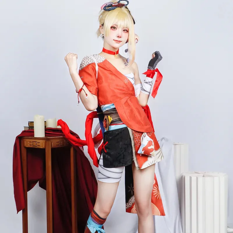 Genshin Impact Yoimiya Cosplay Costume Adult Carnival Uniform Wig Anime Halloween Party Costumes Masquerade Women Game