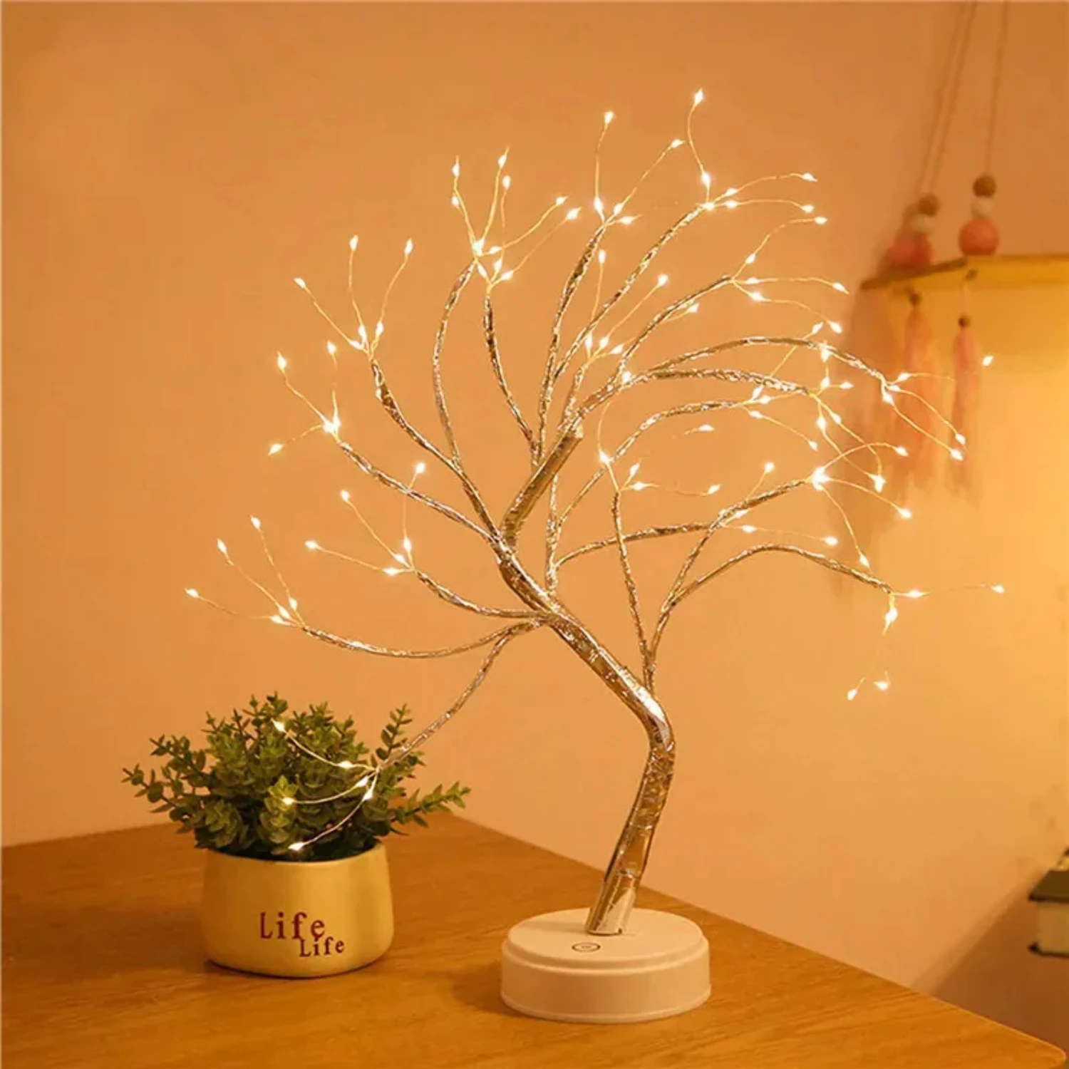 Luz LED de noche para decoración de dormitorio, Mini árbol de Navidad, lámpara de guirnalda de alambre de cobre, luz de hadas, iluminación de vacaciones, nuevo