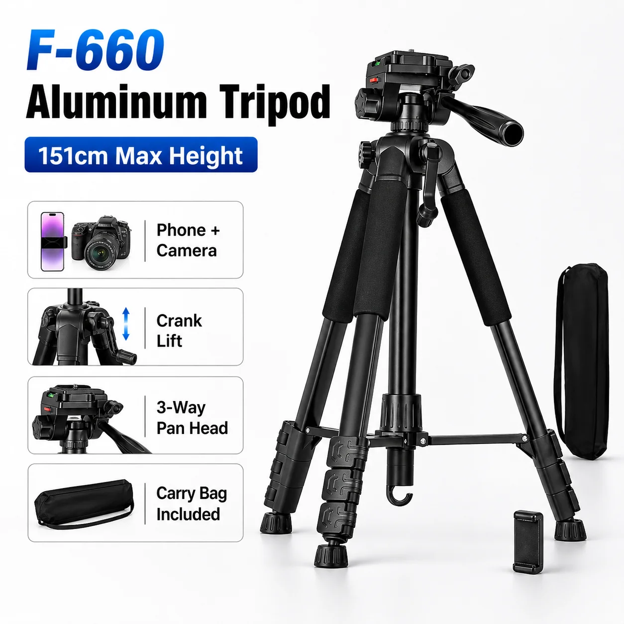 Photography Zone System - ขาตั้งกล้องอลูมิเนียมระดับมืออาชีพ พร้อมที่ยึดโทรศัพท์และกระเป๋าหิ้ว น้ำหนักเบา สำหรับกล้อง SLR ถ่ายภาพกลางแจ้ง