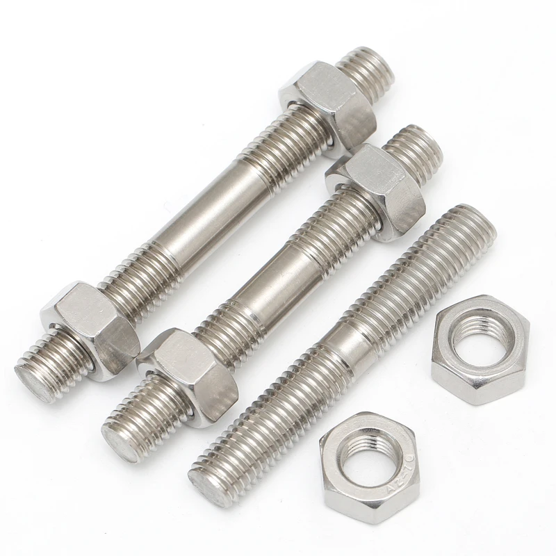 M3-M16 Dual Thread Stud Screw Rod 304 Stainless Steel Double End Threaded Bolt And Matching Hexagon Nuts Kit