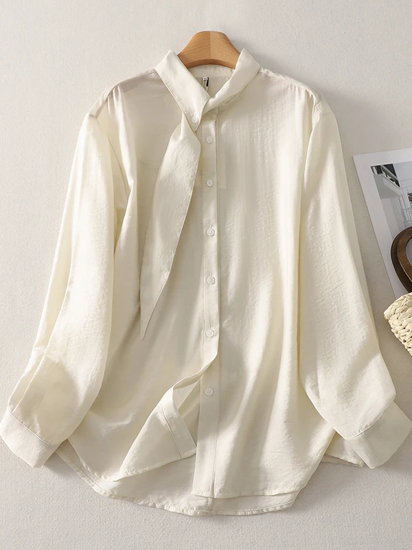 เสื้อคลุมสตรีสไตล์เกาหลี แขนยาว ผ้าพันคอ คอปก ทรงหลวม ผ้าฝ้ายบาง ดีไซน์ฤดูใบไม้ร่วง แฟชั่นไม่ซ้ำใคร เสื้อคลุมตัวบน