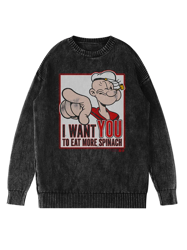 

Waed round Ne Sweater Vintage Classic Animation eye Spinach Men's New Autumn Winter Warm Faion Knittedwear Cotton Po...