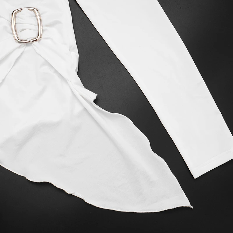 CUTENOVA خريف جديد وصول المرأة بلون العميق الخامس الرقبة مثير غير المتماثلة طويلة الأكمام تي شيرت أنيق عادية الحد الأدنى الإناث