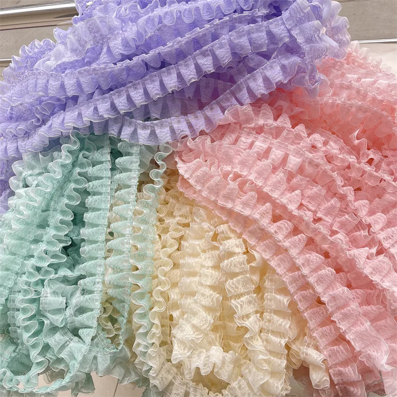 

30 ярдов плиссированной кружевной ткани для рукоделия, тесьма с бахромой, оборки, отделка для платьев в стиле Лолита, для шитья воротников одежды, материал для рукоделия