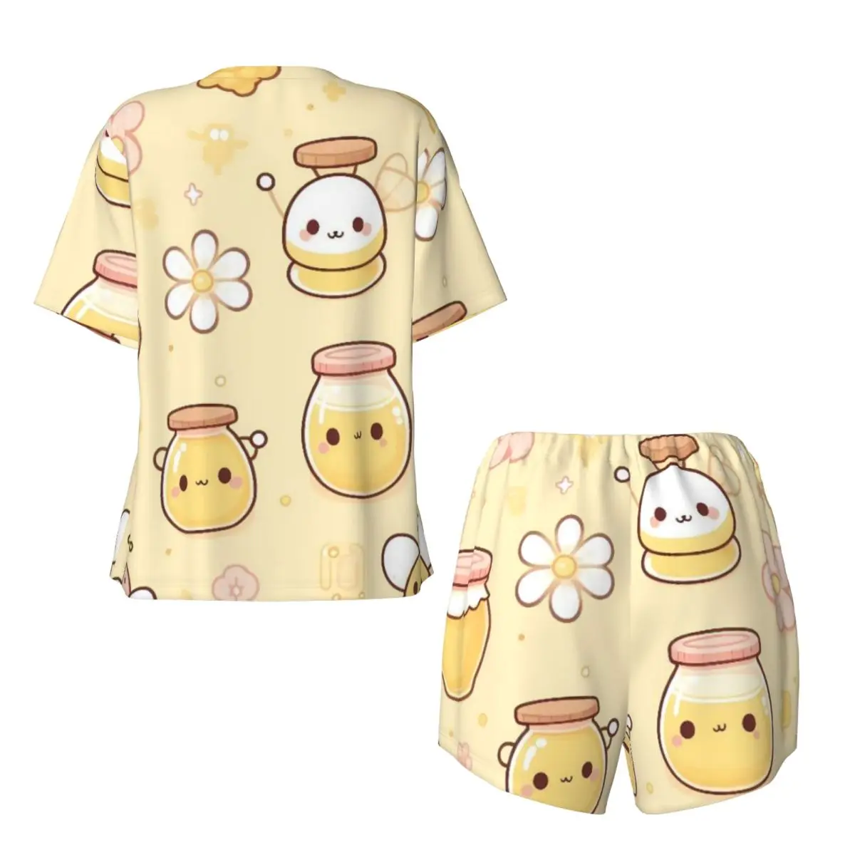 Pijamas Kawaii Just Bee de manga corta con cuello redondo para mujer, conjunto de 2 piezas, pijamas para mujer, ropa para el hogar