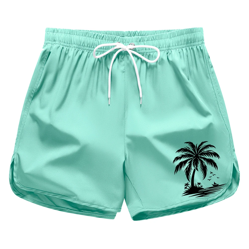 Men's Fashion Coconut Tree Print Sports Shorts Casual Fitness Beach Shorts Outdoor Running Surfing Drawstring Adjustable Shorts