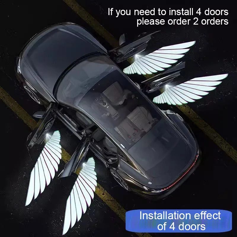 2Pcs Angel Wings Car Door Welcome Light Infrared Wireless LED Projection Lamp Auto Opening Courtesy Light Atmosphere Lamp