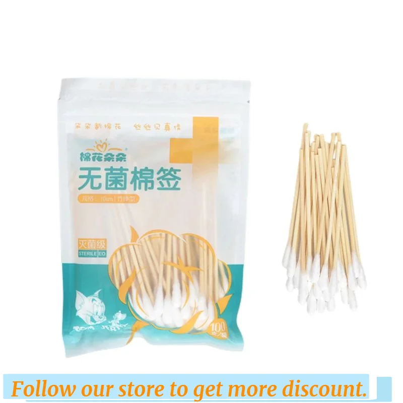 100pcs Disposable Cotton Swabs Nails Makeup Ears Cleaning Sticks Cosmetic Wood Cotton Buds Tips Eyelash Extension Tools