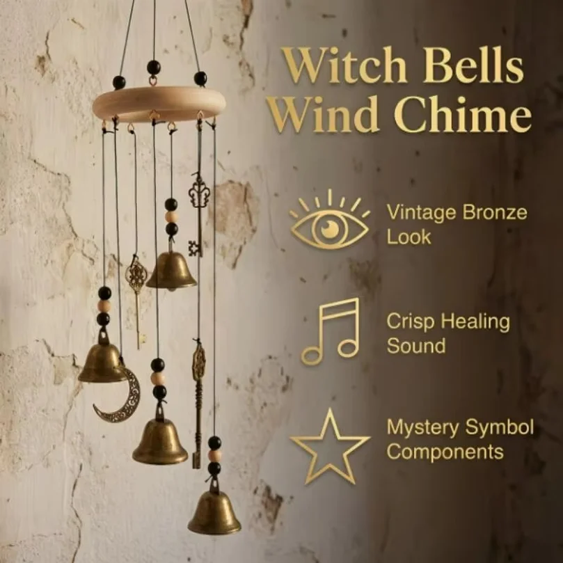 Vintage Witch Bells Wind Chime Moon Star Metal Hanging Ornament Home Wall Decor For Indoor Patio Garden Door Decoration Gift