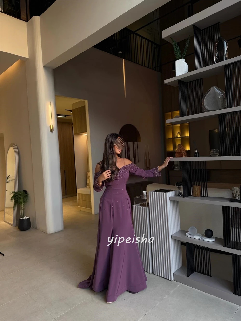 Moda personalizada elegante jérsei beading ruched sereia fora do ombro vestidos longos sob medida vestidos de ocasião tamanhos disponíveis