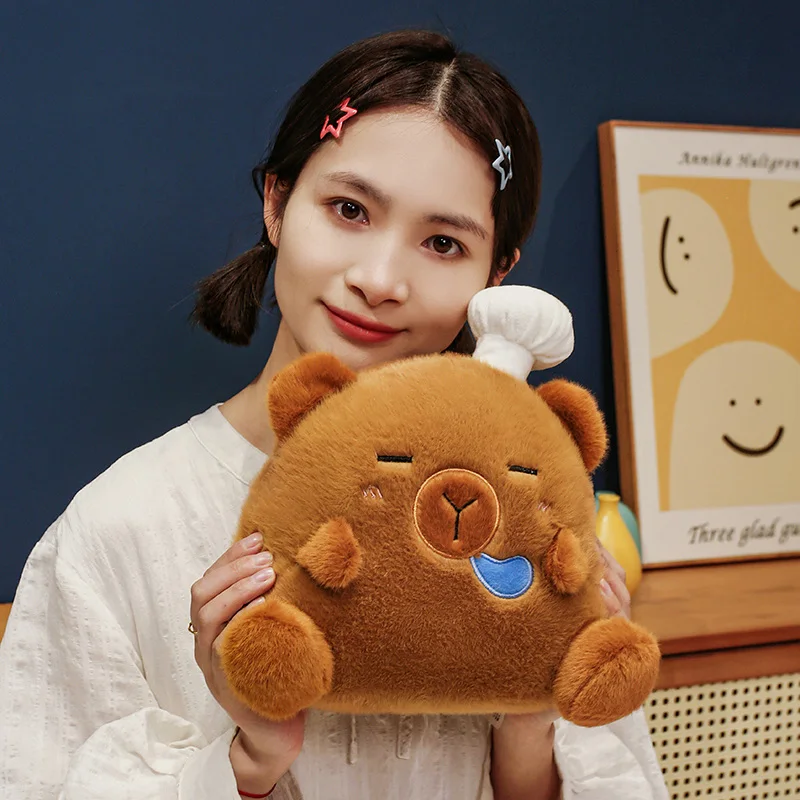 

Capybara Pillow Plush Chef White Bear Doll Sleep Hat Animal Toy Kawaii Cushion Soft Gift Kids Friend
