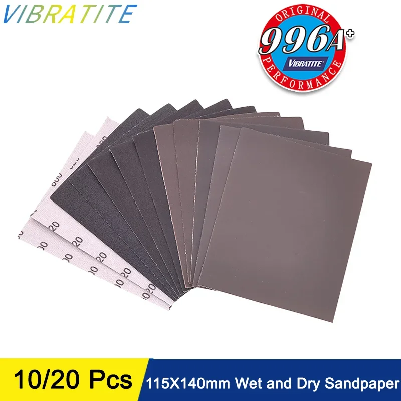 

115X140mm Wet and Dry Sandpaper 10/20 Pcs Assorted 60-1000 Grits Hook and Loop for Wood Furniture Finishing Metal Automotive