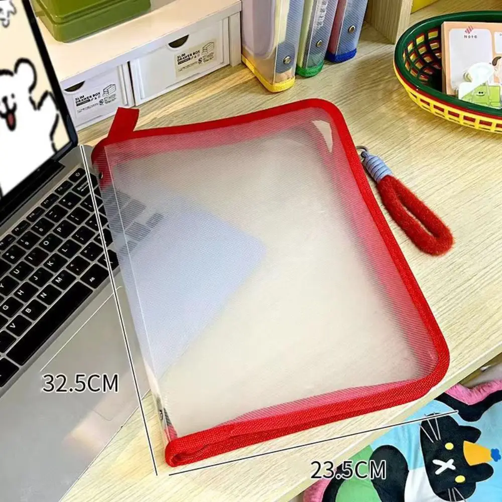 A4 Transparent Zipper Pouch Multifunctional Transparent File Folder Bag Large Capacity Solid Color File Pocket