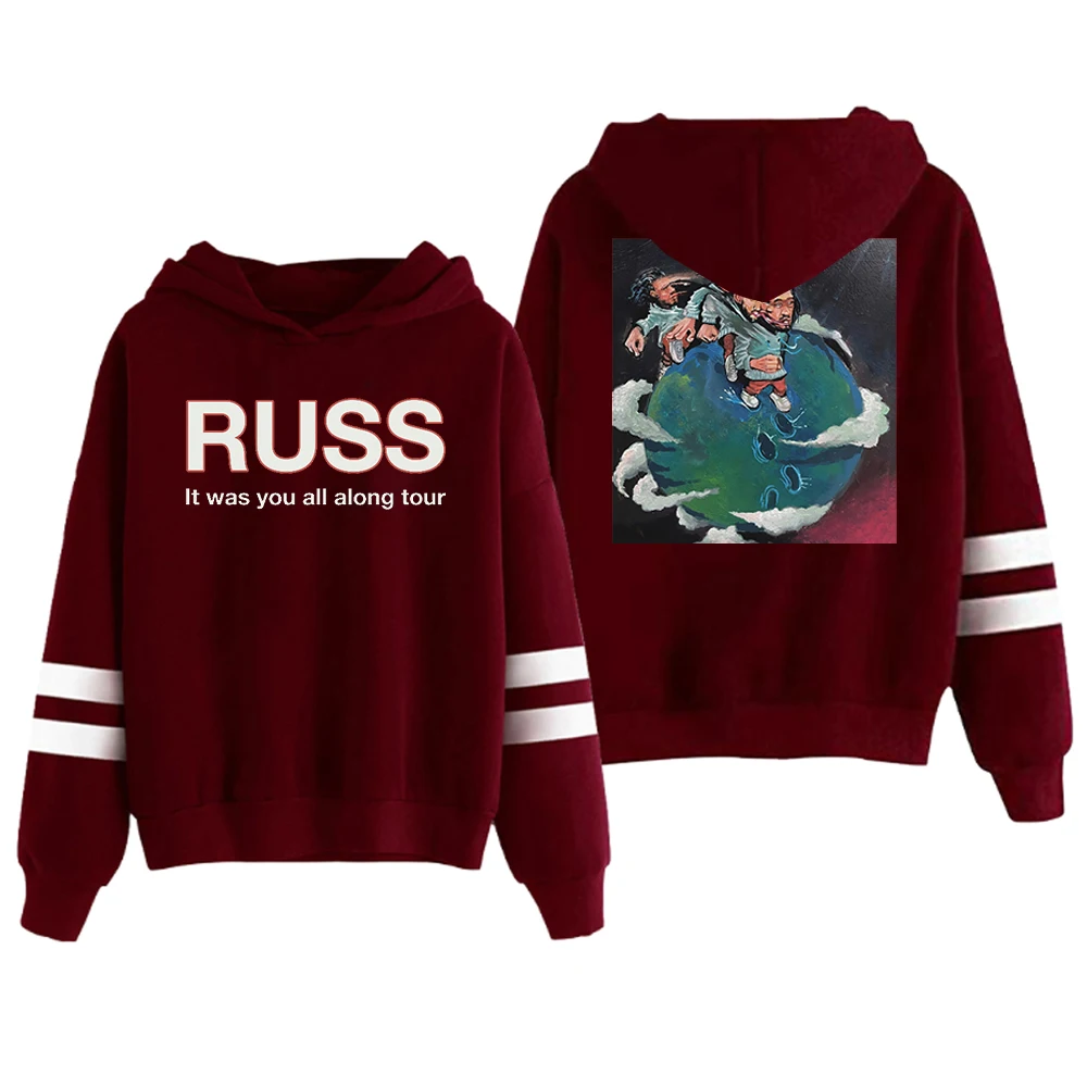 Russ It with You All Along Tour felpa con cappuccio senza tasche barre parallele manica Streetwear donna uomo felpa con cappuccio abbigliamento Hip Hop