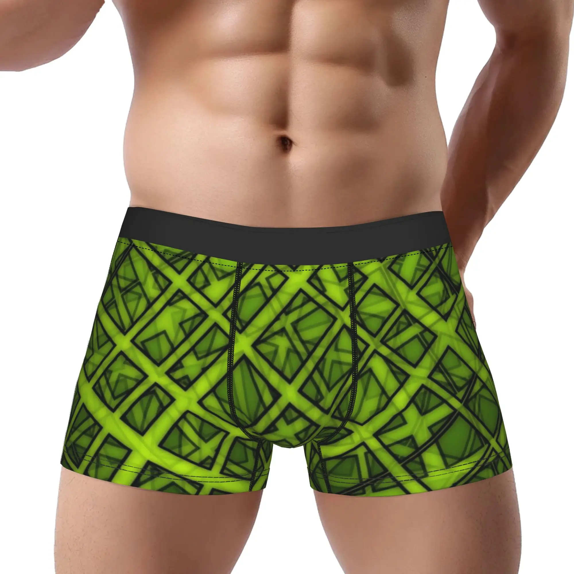 Green Cracked Grid Texture Pattern  Underpants Breathbale Panties Male Underwear Print Shorts Boxer Briefs