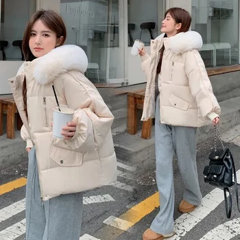2024 neue Winter Mantel Frauen Jacke Koreanische Mit Kapuze Parka Warme Große Pelz Winter Jacke Weibliche Wadded Damen Unten Jacken outwear