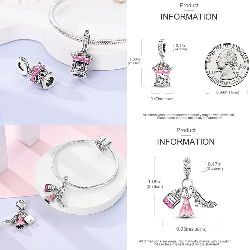 925 Sterling Silber Rosa Charm-Perlen Parfüm Katze Kaffeetasse High Heel Spielcontroller Cupcake DIY Armband Geschenk für Frauen – Detail 4