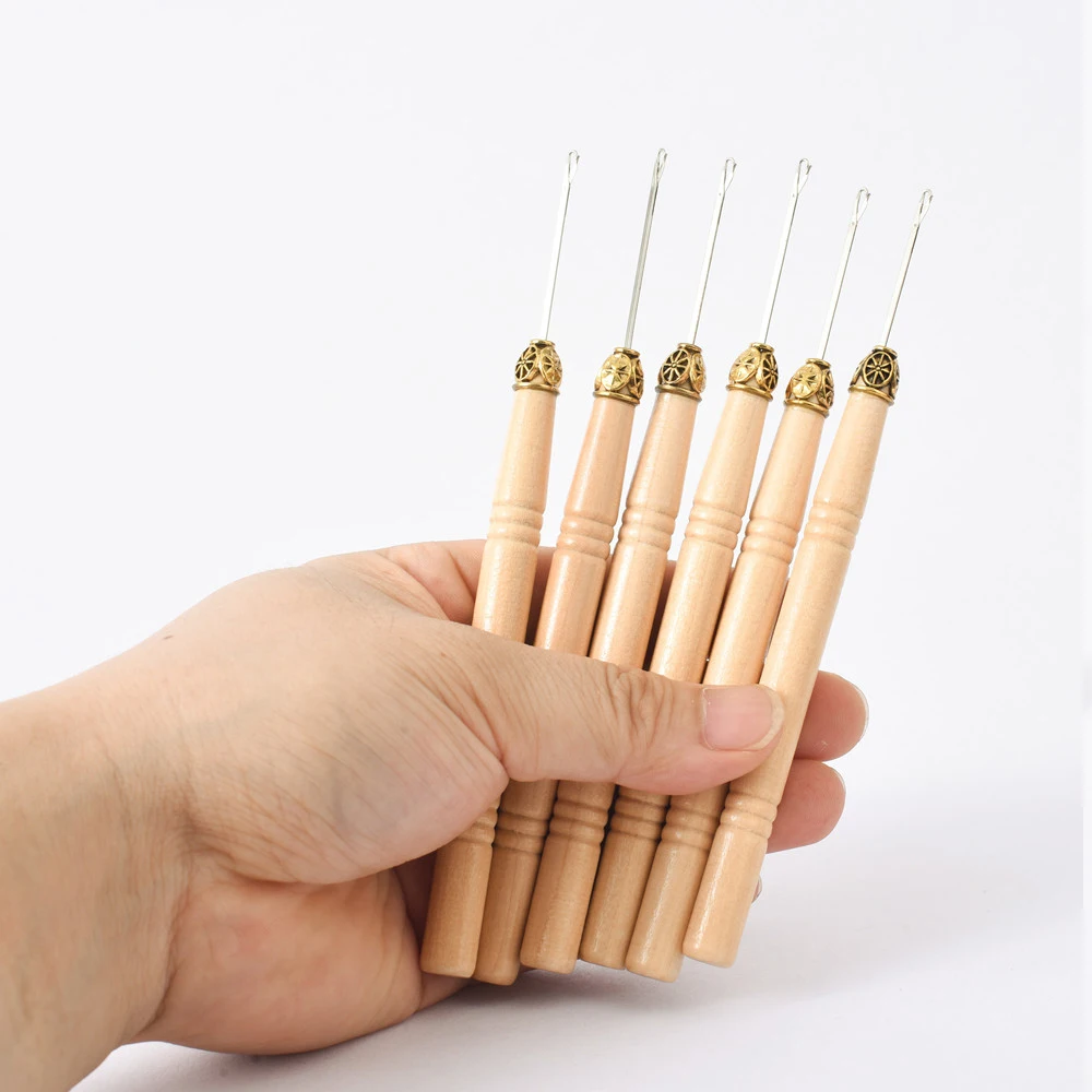 

Hair Extensions Beads Tools Kit Extensions Micro Pulling Needle Wood Hair Hook with Tongue Hair Crochet Hook