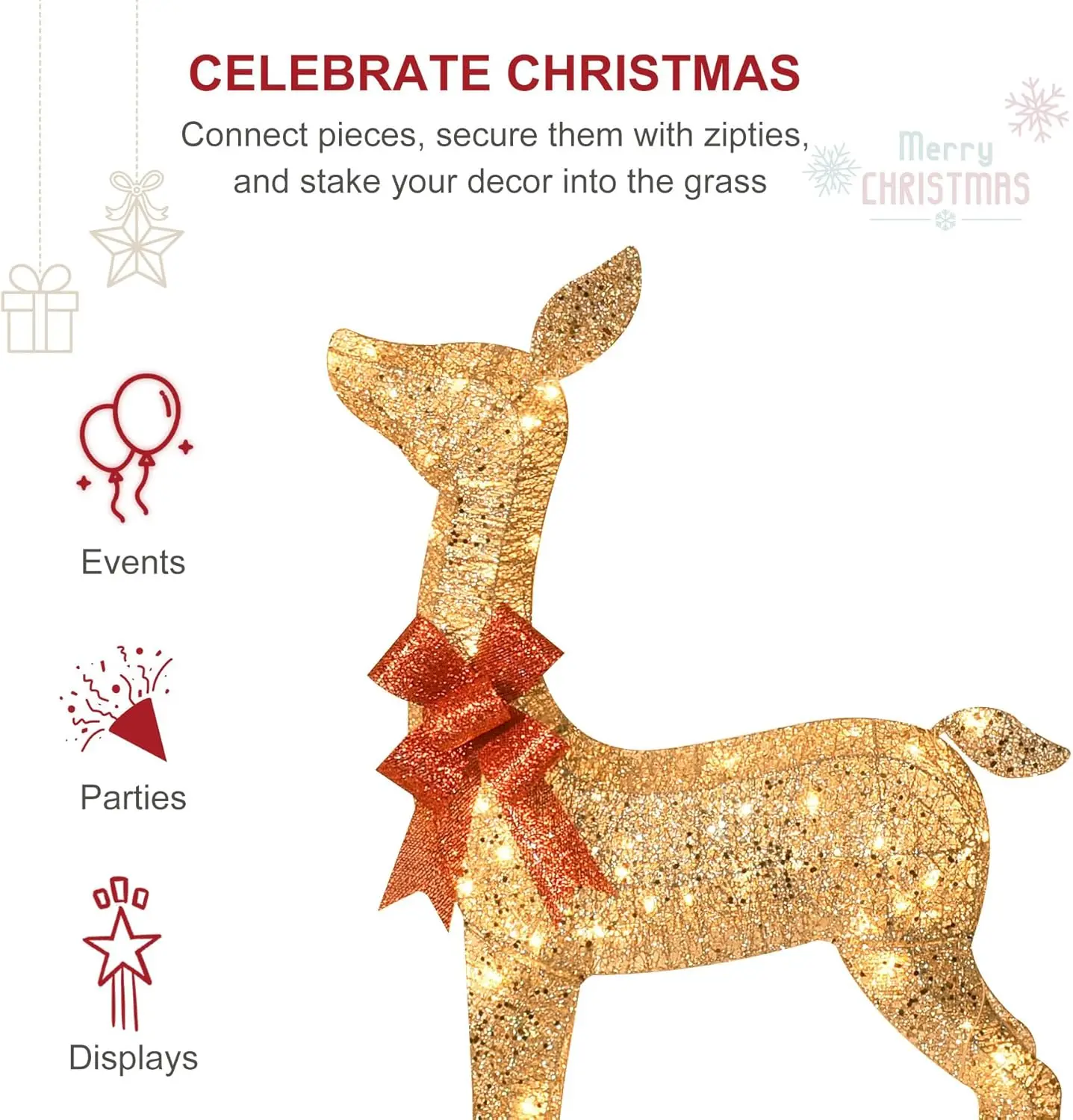 6.5 قدم زينة عيد الميلاد كبيرة الحجم في الهواء الطلق مضاءة الرنة - مجموعة عائلة غزال ثلاثية الأبعاد مكونة من 3 قطع مع 340 مبيعات دافئة · المصنع مباشرة