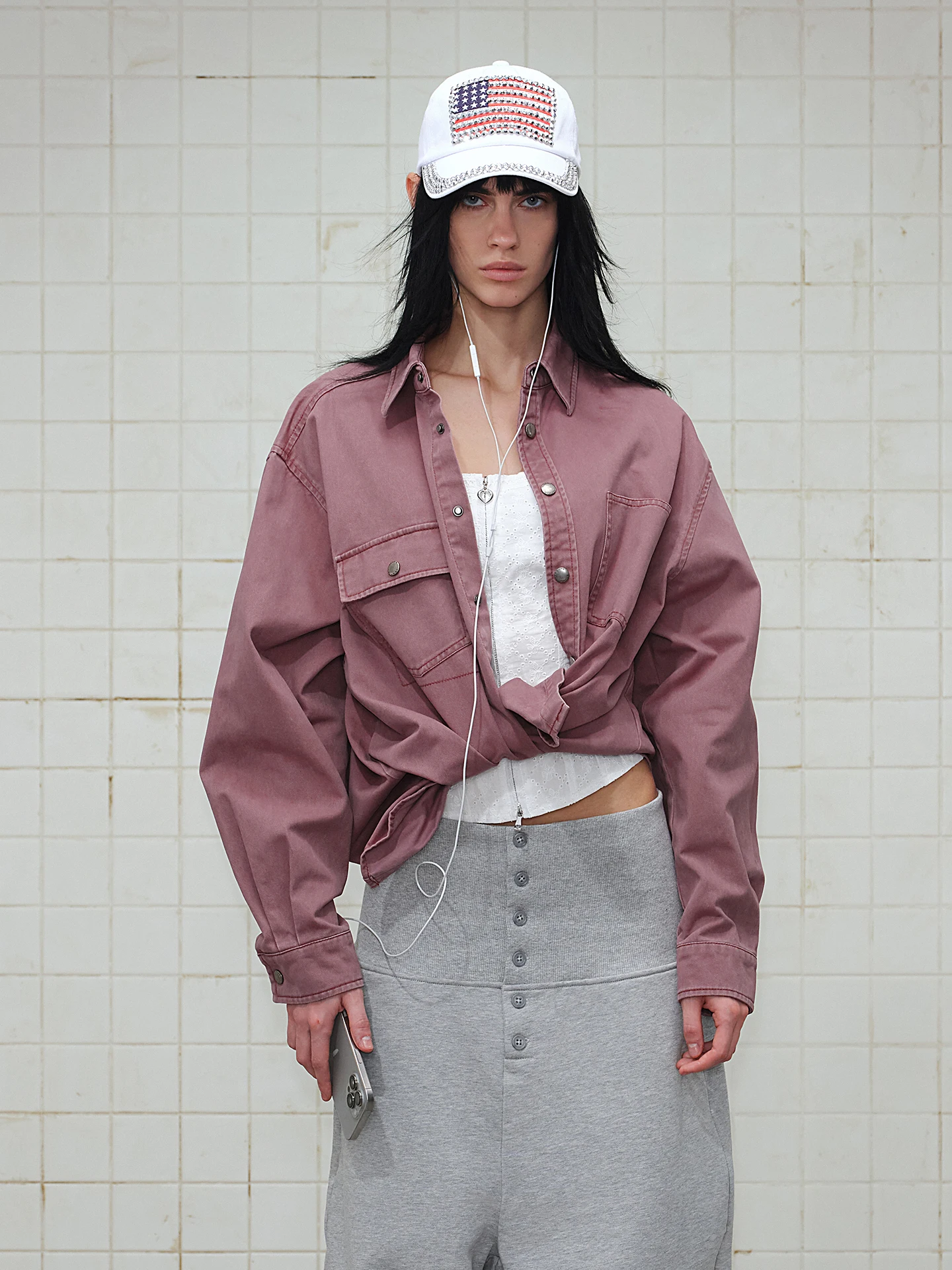 

Retro American Waed Workwear irt Loose Fit Spring New Sle Couple's Versatile Cotton Long Sve Button up Cheered irt