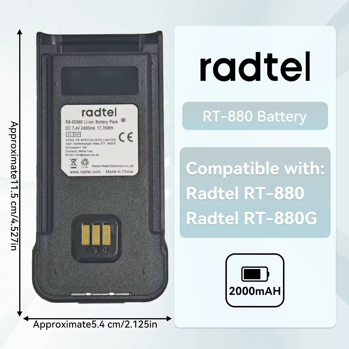 Walkie Talkie Li-ion Battery Pack 2400mAh for Radtel RT-880 RT-880G IRadio UV-98 plus Two Way Ham Radio