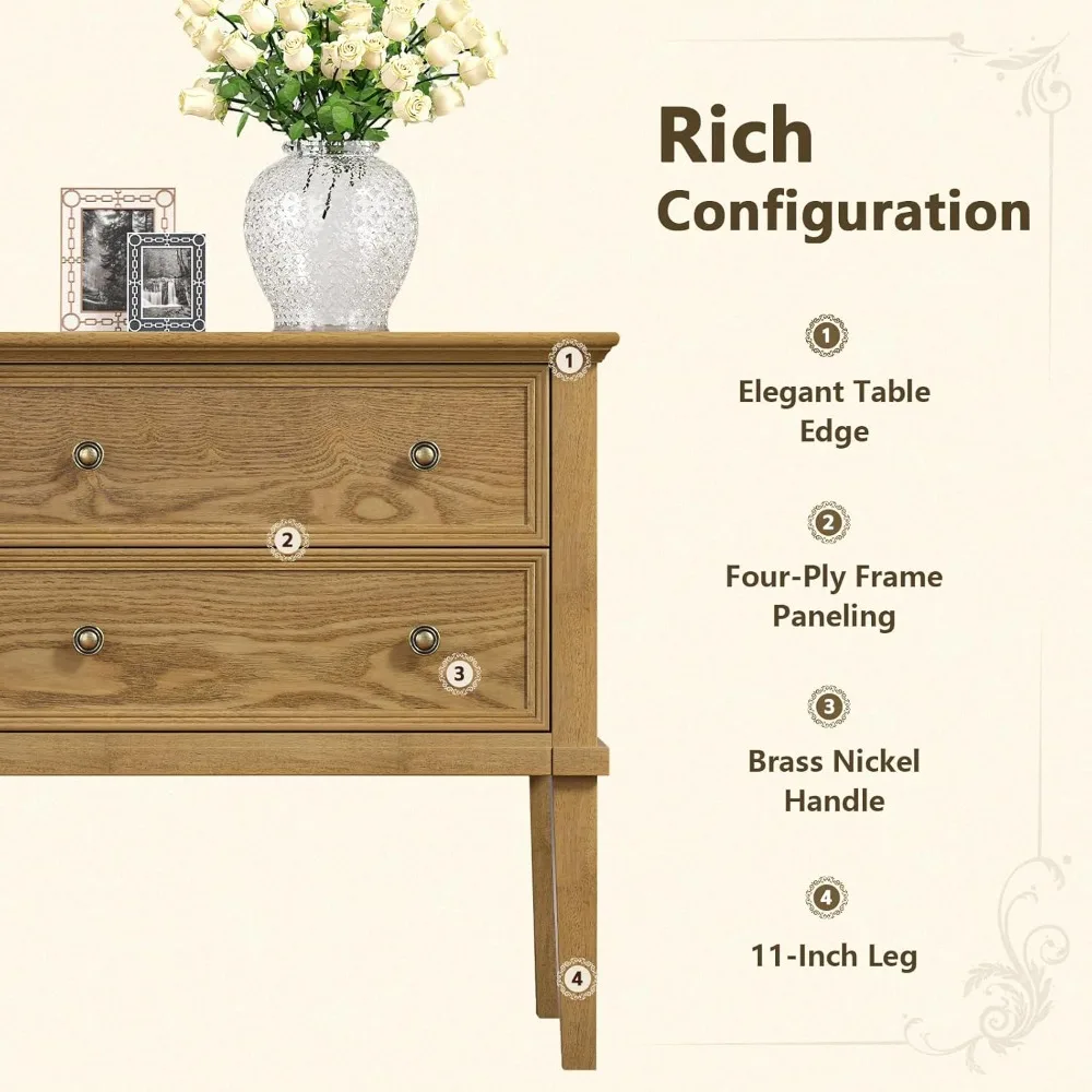 Meja Nakas Kayu Solid dengan 2 Laci, Meja Samping Tempat Tidur/Meja Nakas Praktis, Meja Sudut dengan 2 Laci untuk Kamar Tidur atau Ruang Tamu