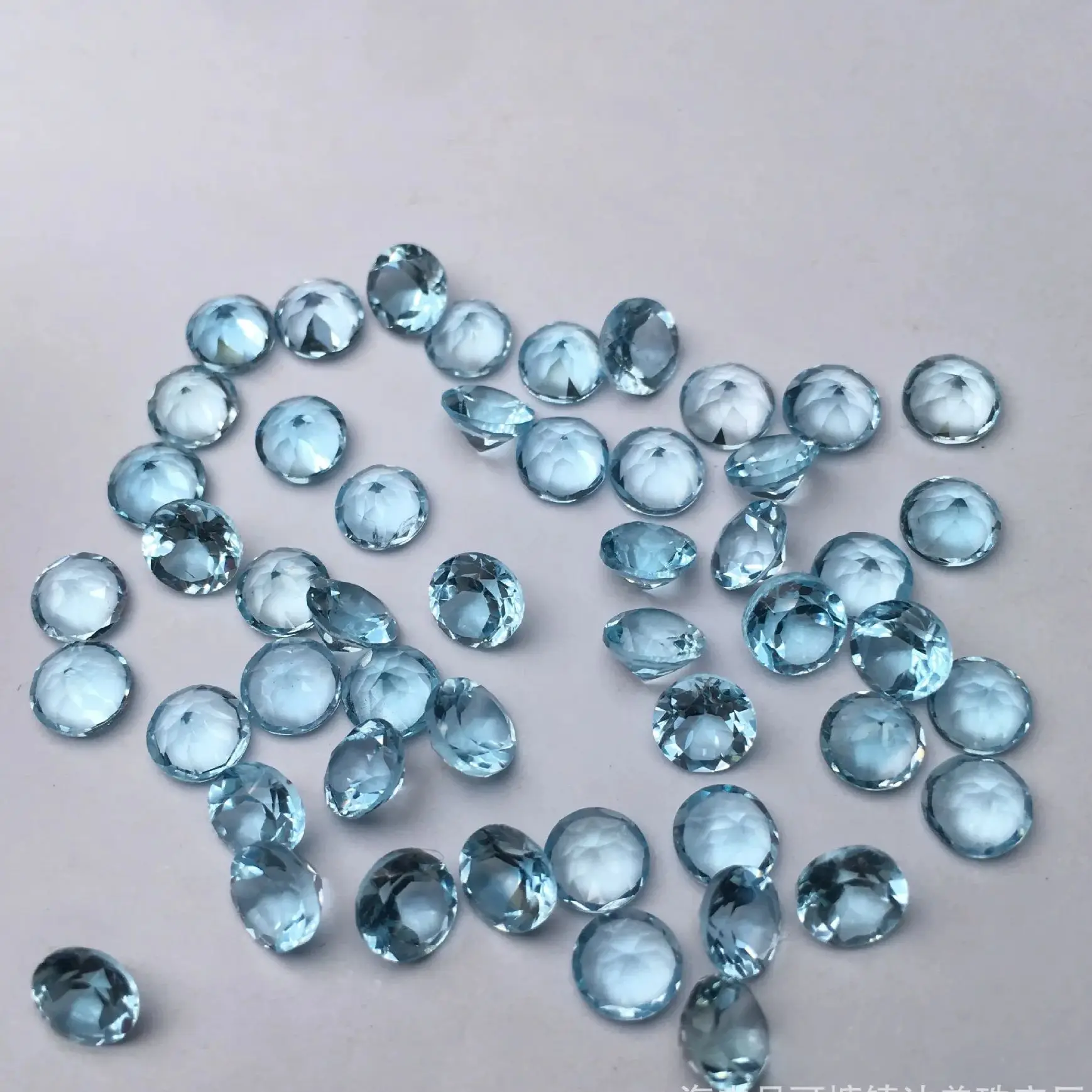 Wholesale 10pcs Genuine Blue Topaz 3mm 4mm 5mm 6mm Round Bead,Brilliant-cut Semi-Precious Gemstone Cabochon Ring Face