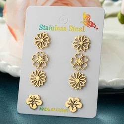 4Pairs/Lot Wholesale Vintage Metal Plum Blossom Small Earrings for Women Fashion Floral Statement Earings Flower Jewelry Gifts
