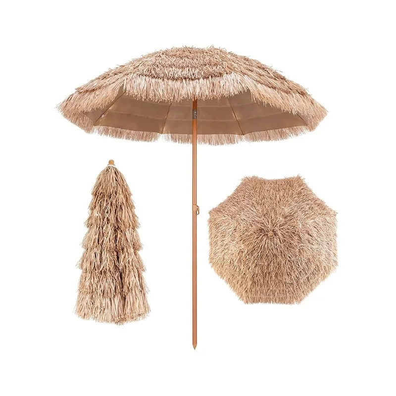 

Artificial Thatch Umbrella Waterproof Garden Patio Sun Shade with Natural Look Folding Beach Umbrella for Resort Backyard 1.6m