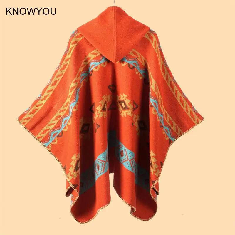 Orange Big Size Cloak Women Men Warm Ponchos Soft Pashmina Autumn Winter Warm Cape Artificial Cashmere Echarpes Blanket