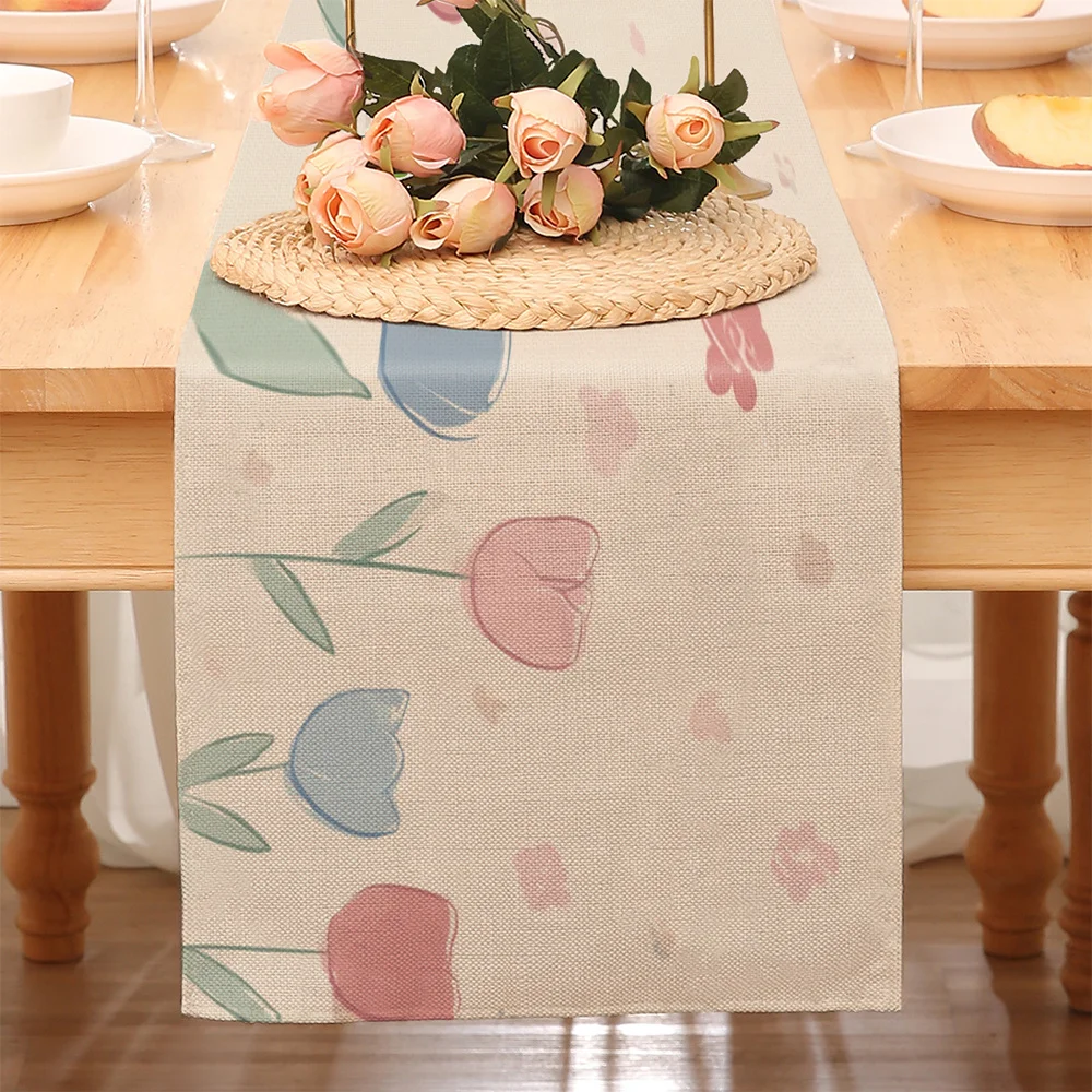 1 Piece of Elegant Pastel Tulip Table Runner, Suitable for Farmhouse, Indoor, Kitchen, Celebrations, Table Decoration, Restaurant and Banquet Decoration Supplies