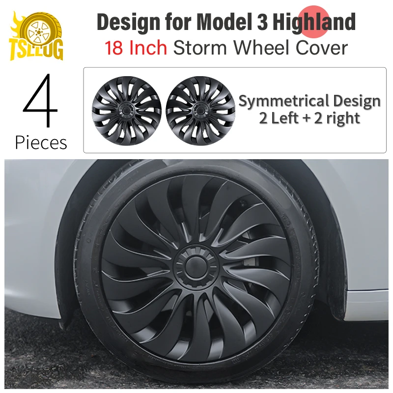 

4PCS 18 Inch Wheel Cover for Tesla Model 3 15th Style Automobile Hubcap Full Rim Cover Car Accessories Highland 2023-2025