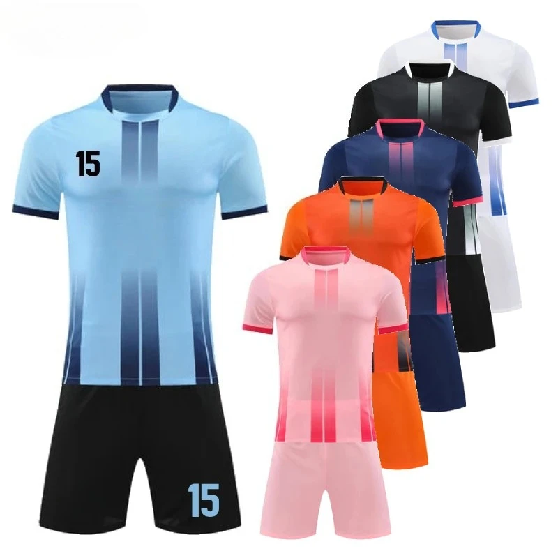 

2025 Adult Kids Football Jersey Men Boy Stripe Pattern Style Soccer Uniforms Kit Sports Clothes Futsal Training Sportswear