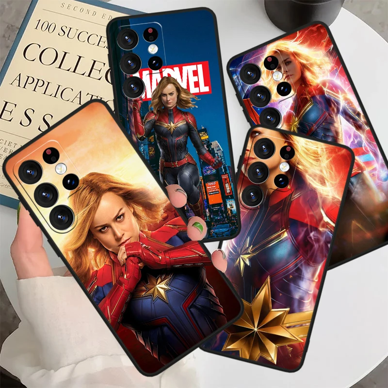 Мягкий силиконовый черный чехол для телефона Captain Marvel для Samsung S24 S23 S22 S21 S20 FE S10e S10 S9 Ultra Plus